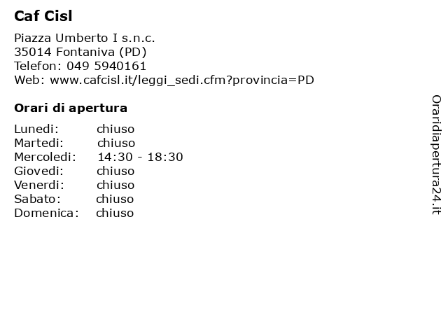 Rizzato fontaniva orari top